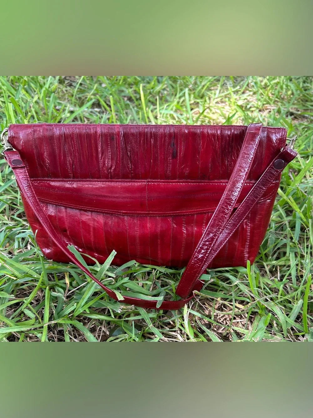 Vintage Eel Skin and Red Leather Shoulder Bag